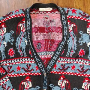 Vintage Delia McKain Cowboy Bronco Rodeo Novelty Cardigan Sweater